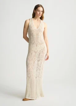 New Abito in Maglia Crochet / Beige Donna Abiti