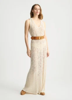 New Abito in Maglia Crochet / Beige Donna Abiti