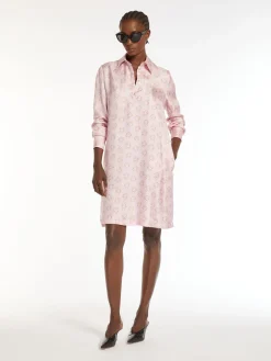 Abito in Twill di Seta Stampata / Rosa Donna Abiti