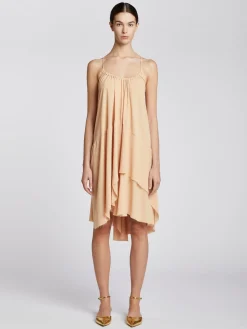 Clearance Abito in Viscosa con Scollo a V / Beige Donna Abiti