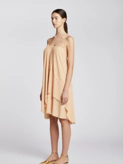 Clearance Abito in Viscosa con Scollo a V / Beige Donna Abiti
