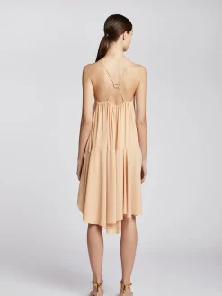 Clearance Abito in Viscosa con Scollo a V / Beige Donna Abiti