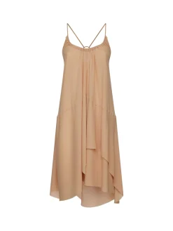Clearance Abito in Viscosa con Scollo a V / Beige Donna Abiti