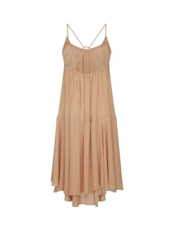 Clearance Abito in Viscosa con Scollo a V / Beige Donna Abiti
