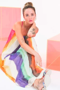 Outlet Abito Lungo a Fantasia con Scollo Americano / Donna Abiti