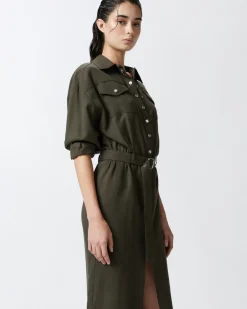 Hot Abito Midi Chemisier con Cintura / Donna Abiti
