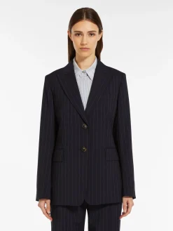 Outlet Blazer Monopetto in Lana Gessata / Blu Donna Giacche