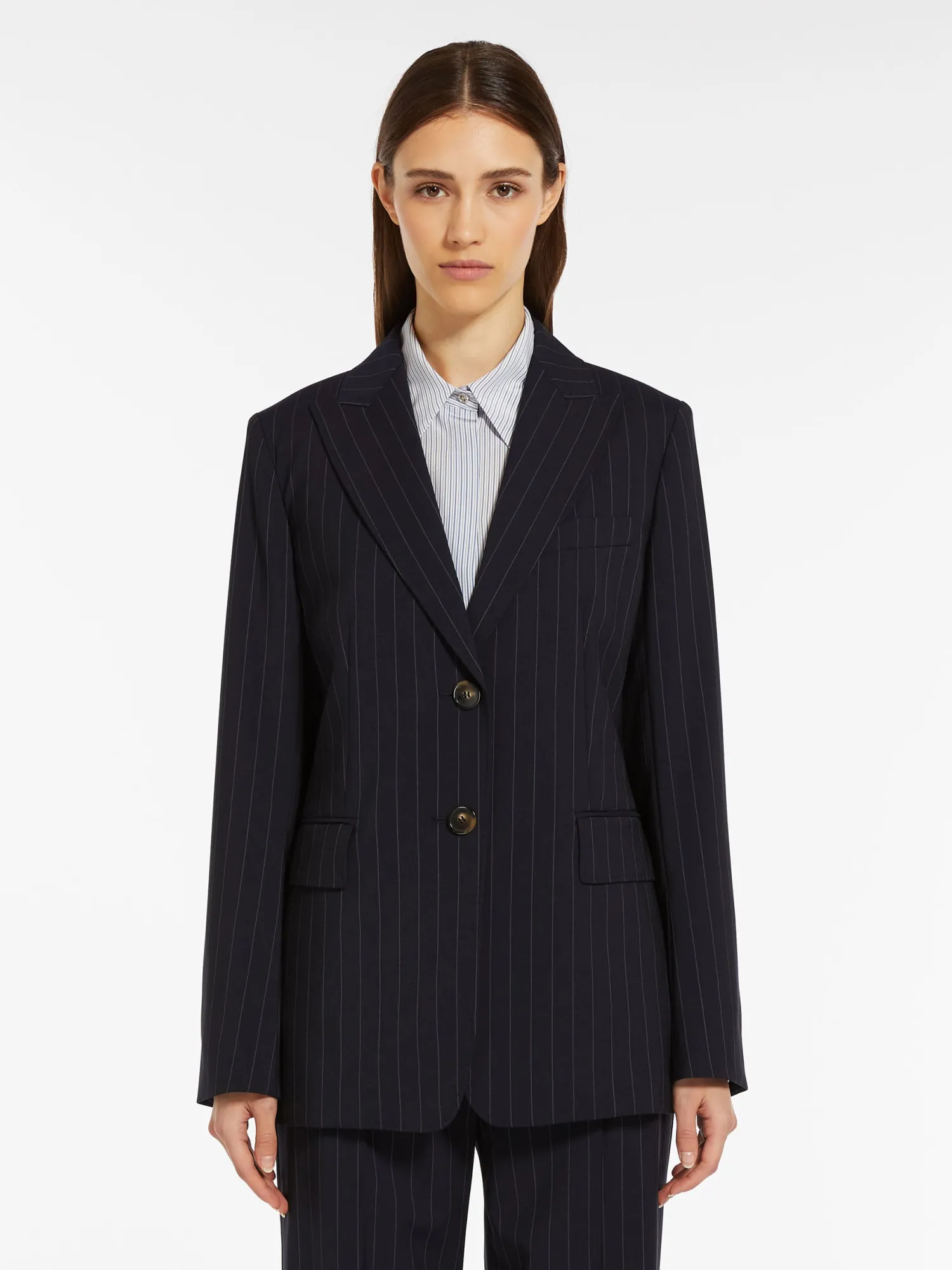 Outlet Blazer Monopetto in Lana Gessata / Blu Donna Giacche