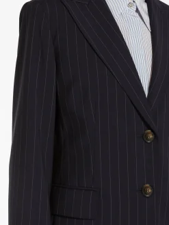 Outlet Blazer Monopetto in Lana Gessata / Blu Donna Giacche