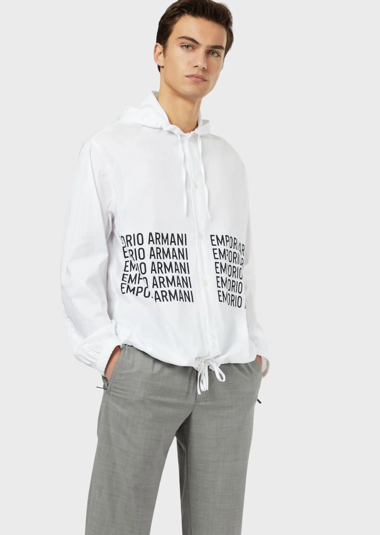 Hot Blusa in popeline con stampa logo e cappuccio / Uomo Camicie