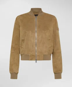 Bomber Corto in Pelle Scamosciata / Beige Donna Giubbini