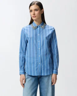 New Camicia a Righe con Colletto Ricamato / Donna Camicie