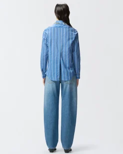 New Camicia a Righe con Colletto Ricamato / Donna Camicie