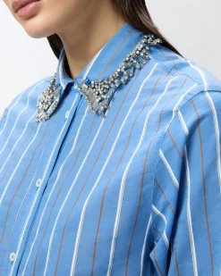 New Camicia a Righe con Colletto Ricamato / Donna Camicie