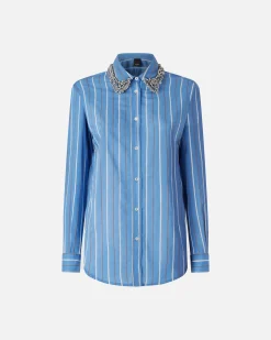 New Camicia a Righe con Colletto Ricamato / Donna Camicie