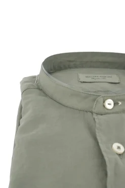 New Camicia con Collo alla Coreana in Mussola di Cotone / Verde Uomo Camicie