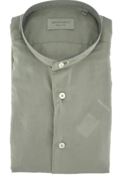 Outlet Camicia con Collo alla Coreana in Mussola di Cotone / Uomo Camicie
