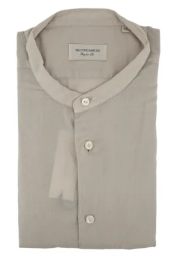 Online Camicia con Collo alla Coreana in Mussola di Cotone / Beige Uomo Camicie