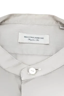 Online Camicia con Collo alla Coreana in Mussola di Cotone / Beige Uomo Camicie