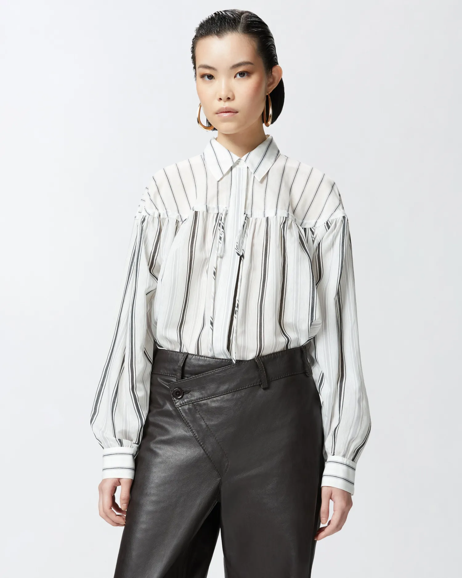 Sale Camicia in Cotone a Righe con Laccetti / Donna Camicie