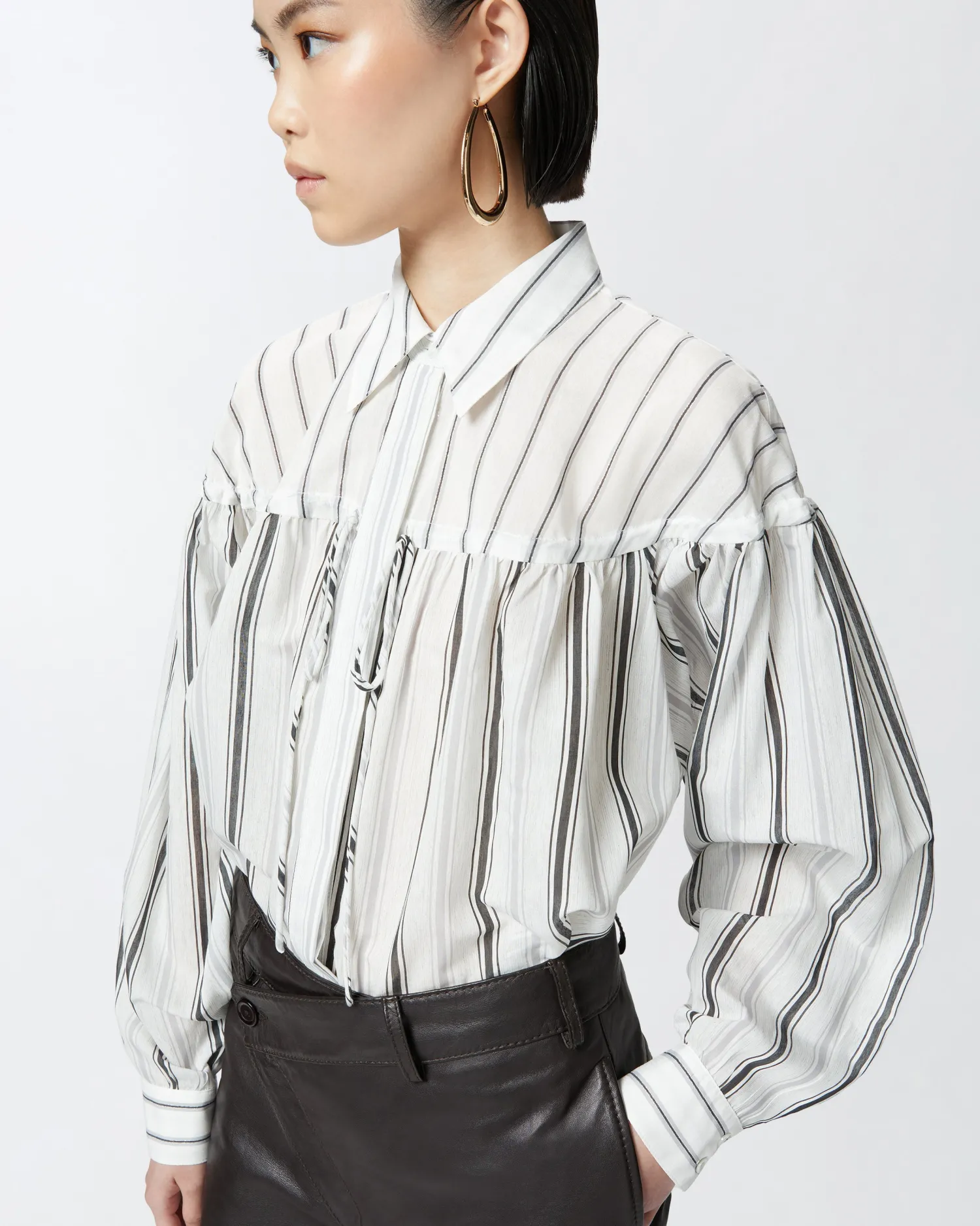 Sale Camicia in Cotone a Righe con Laccetti / Donna Camicie