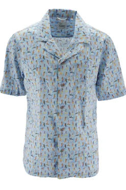 Clearance Camicia in Cotone Mezze Maniche con Fantasia / Celeste Uomo Camicie