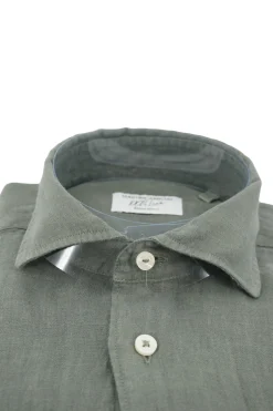 New Camicia in Lino con Chiusura Polo / Uomo Camicie