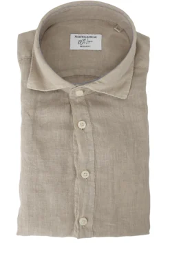 New Camicia in Lino con Chiusura Polo / Beige Uomo Camicie