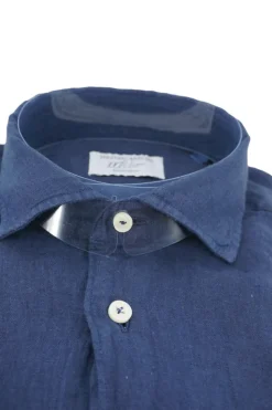 Online Camicia in Lino con Chiusura Polo / Blu Uomo Camicie