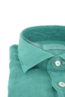 Clearance Camicia in Lino con Collo Morbido / Verde Uomo Camicie