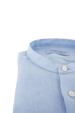 Camicia in Lino con Collo alla Coreana / Azzurro Uomo Camicie