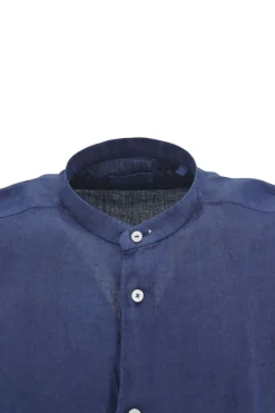 New Camicia in Lino con Collo Coreano Mastricamiciai / Blu Uomo Camicie