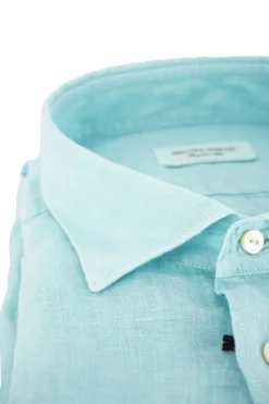 Camicia in Lino con Collo Morbido / Celeste Uomo Camicie
