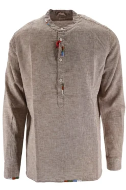 Hot Camicia in Lino con Collo Coreano / Uomo Camicie
