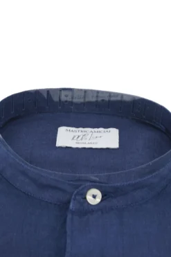 Camicia in Lino con Collo alla Coreana / Blu Uomo Camicie