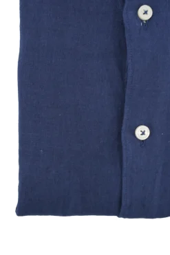 Camicia in Lino con Collo alla Coreana / Blu Uomo Camicie