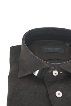 Clearance Camicia in Lino con Collo Morbido / Uomo Camicie