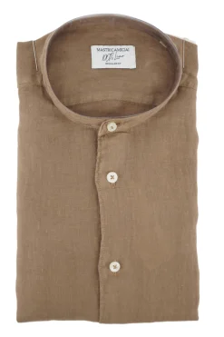 Best Camicia in Lino con Collo alla Coreana / Tortora Uomo Camicie