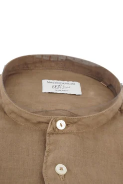 Best Camicia in Lino con Collo alla Coreana / Tortora Uomo Camicie