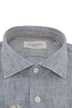 Best Camicia in Lino con Fantasia a Righe / Uomo Camicie