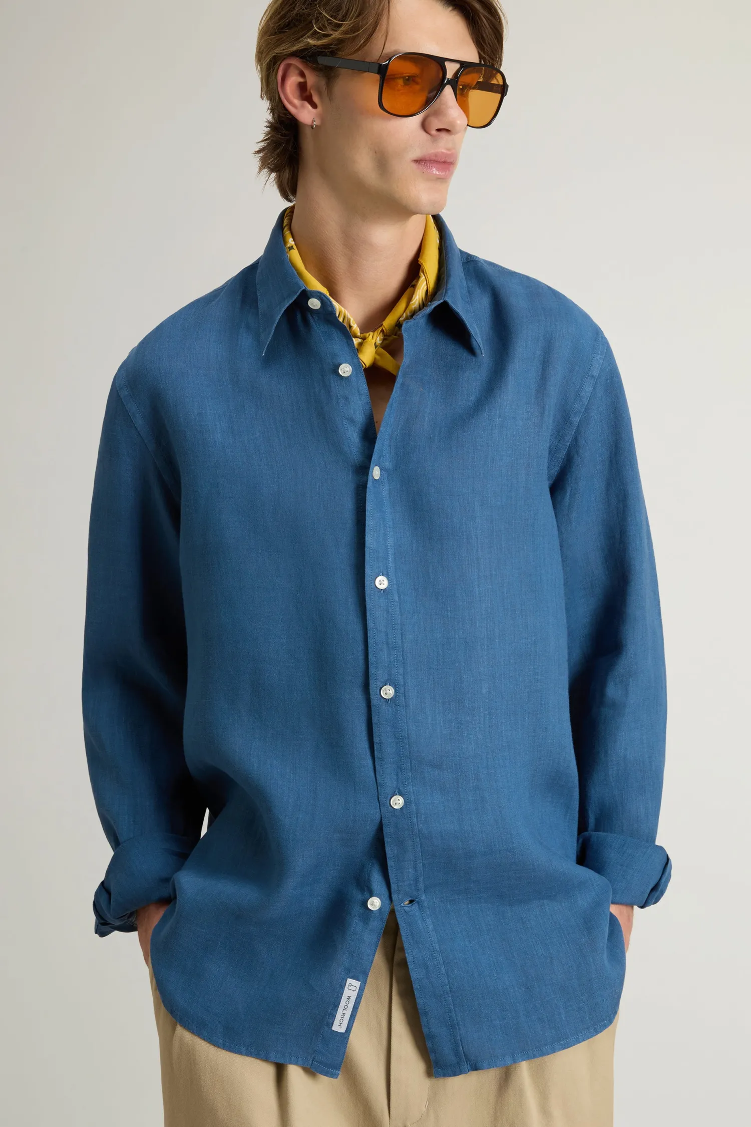 Online Camicia in Puro Lino / Celeste Uomo Camicie