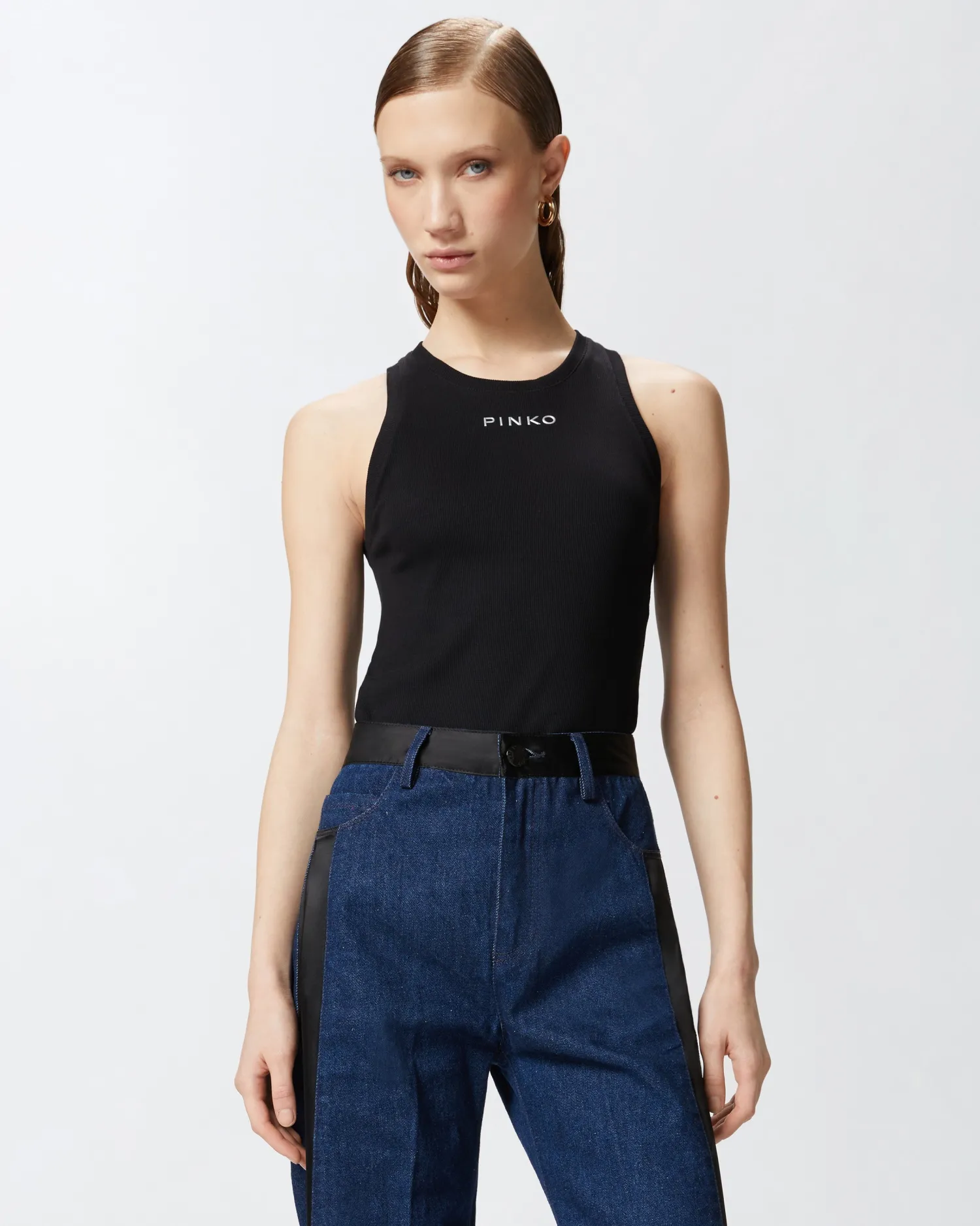 Online Canotta in Maglia a Costine con Logo / Donna Top