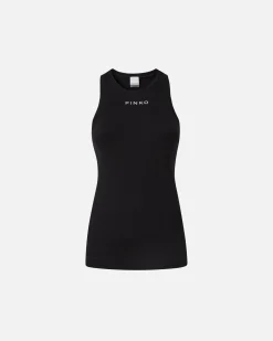 Online Canotta in Maglia a Costine con Logo / Donna Top