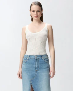 Outlet Canotta Leggera a Costine con Strappi / Donna Top