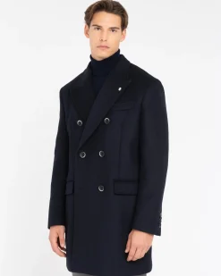 Outlet Cappotto Doppiopetto in Misto Lana / Blu Uomo Cappotti