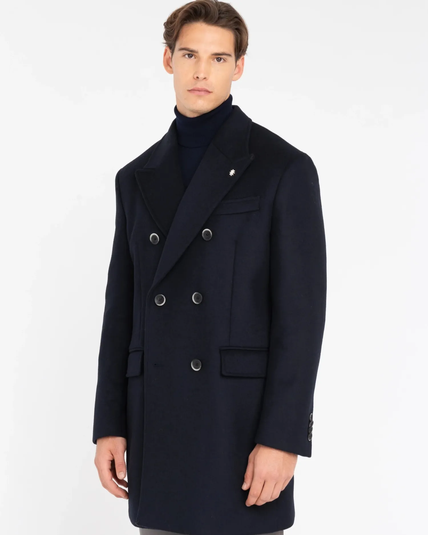 Outlet Cappotto Doppiopetto in Misto Lana / Blu Uomo Cappotti