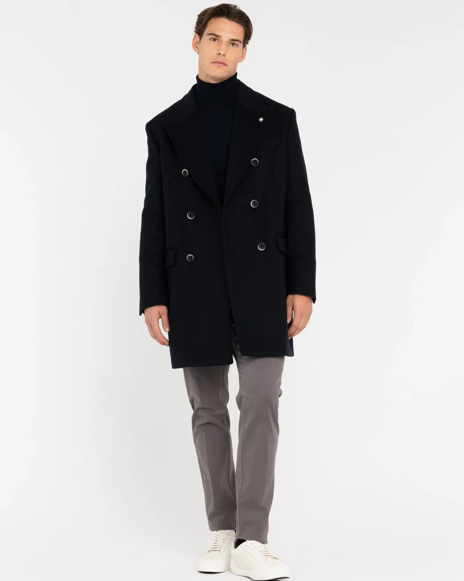 Outlet Cappotto Doppiopetto in Misto Lana / Blu Uomo Cappotti