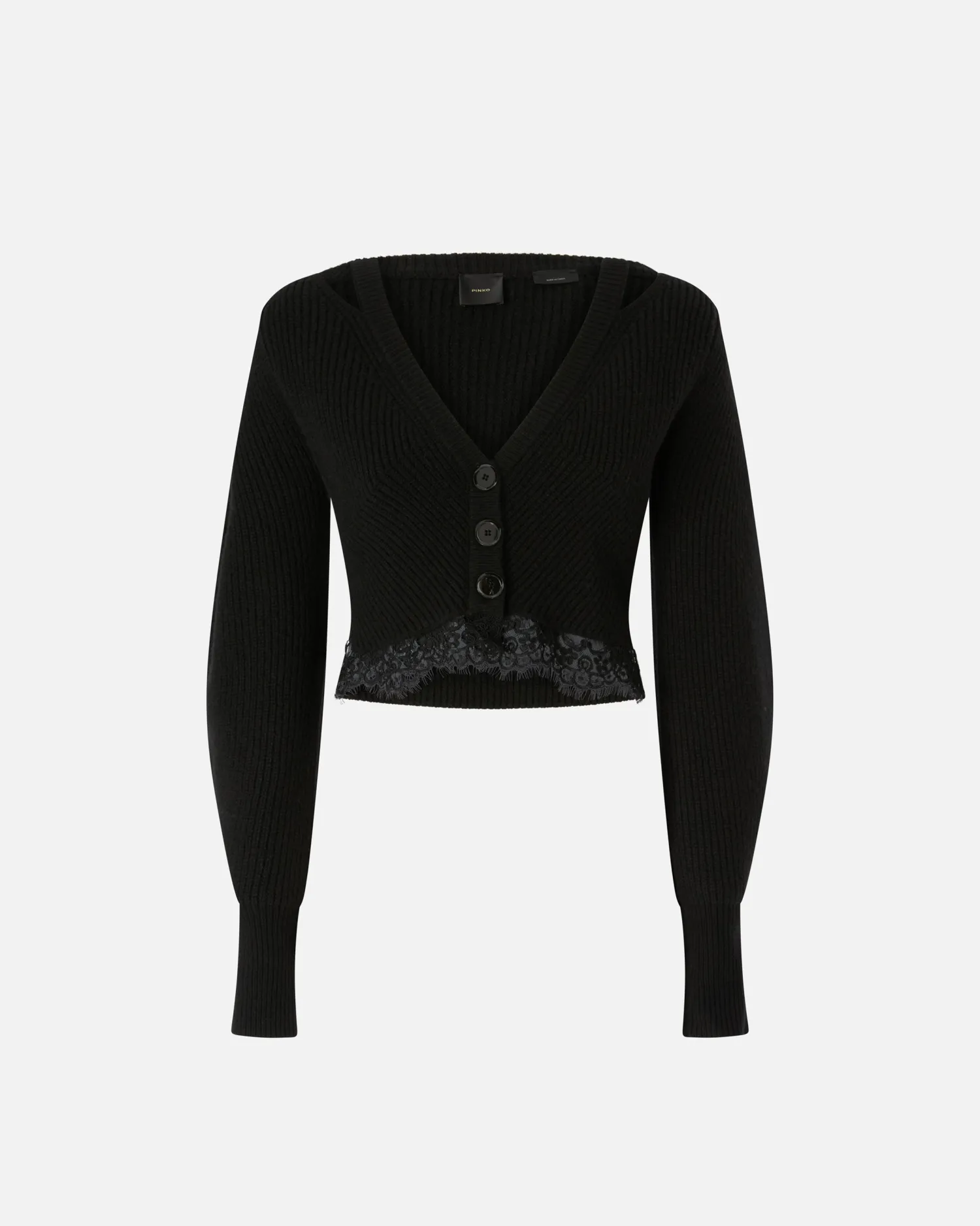 Clearance Cardigan Corto a Coste con Fondo in Pizzo / Donna Maglieria