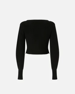 Clearance Cardigan Corto a Coste con Fondo in Pizzo / Donna Maglieria