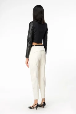 Sale Giacca Biker Corta in Pelle e Tessuto / Donna Giubbini